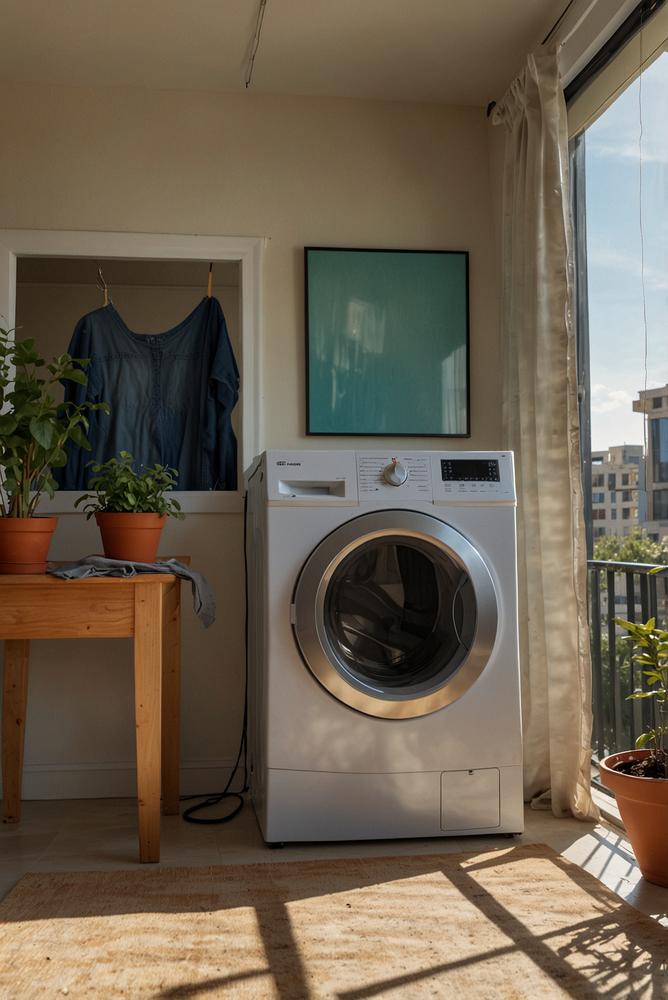 Wäsche hängt draußen auf Balkon in hellem Sonnenlicht
