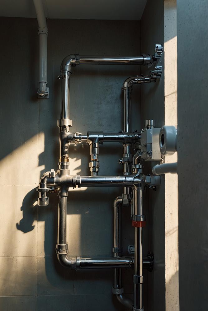 Wasserleitungen mit stabilen Rohrbefestigungen in hellem Raum