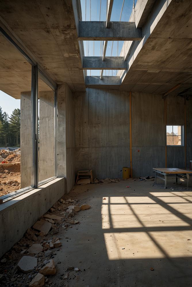Hell beleuchtete Baustelle mit Frostschutz im Frühling