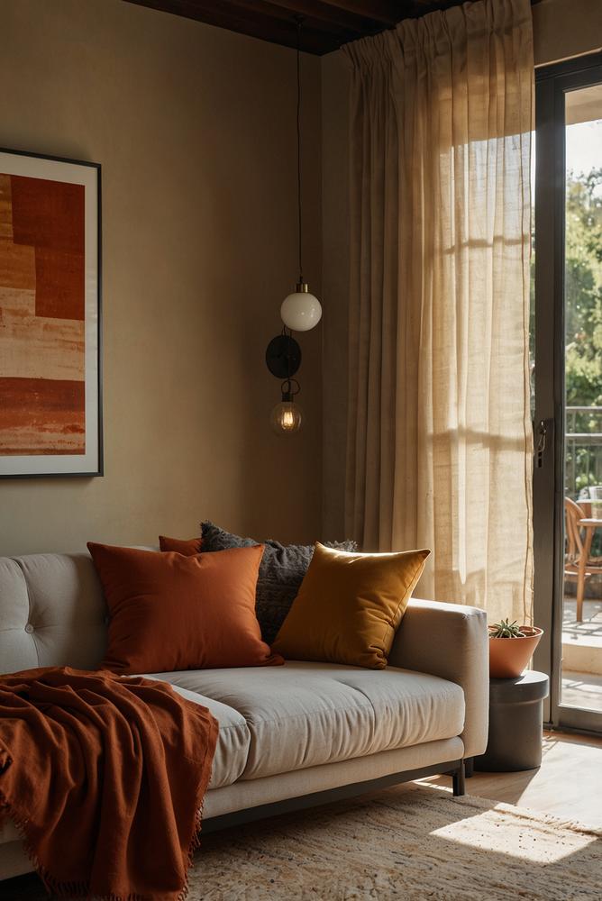 Gemütliche Ecke mit Wandteppich und warmen Kissen