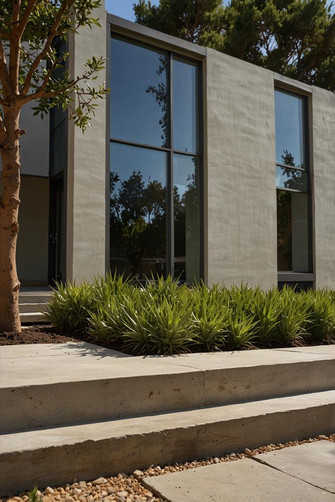 Begrenztes Wurzelwachstum am Hausfundament im Fruehling