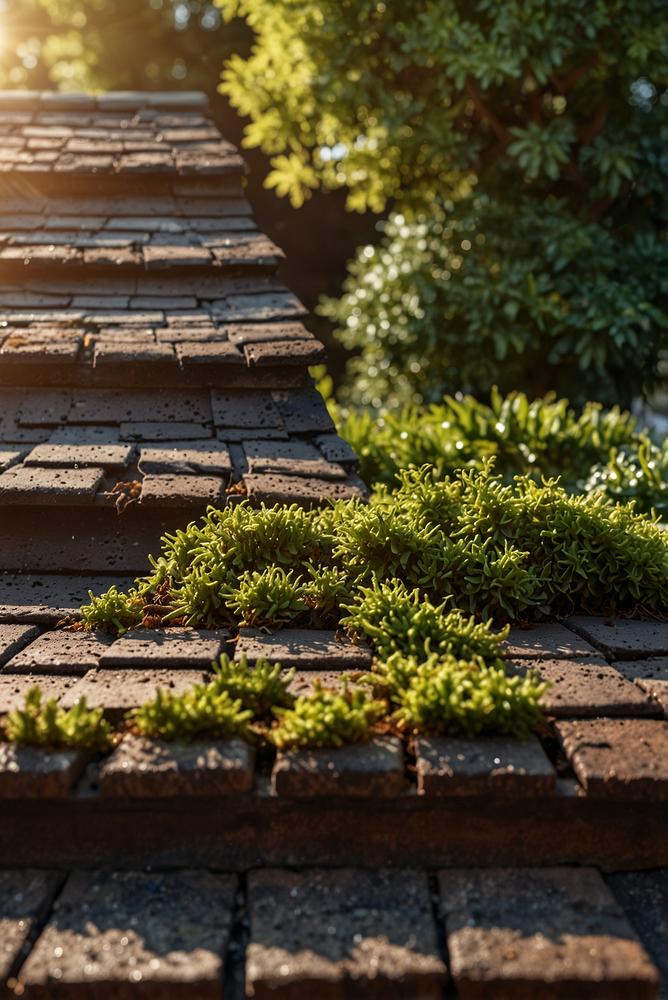 Hausdach nach Winter mit Dachziegeln und Dachrinne hell und sauber