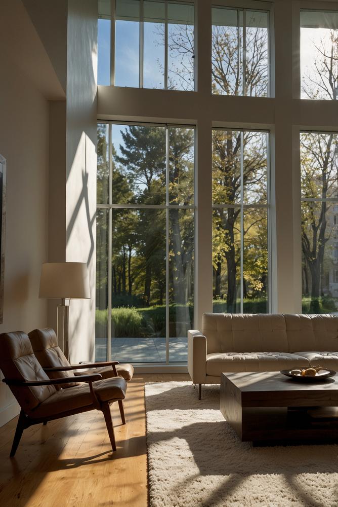 Helles modernes Wohnzimmer mit effizienter Heizung