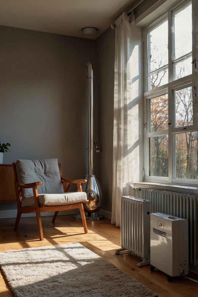 Verschiedene Heizungsarten im modernen, sonnendurchfluteten Raum