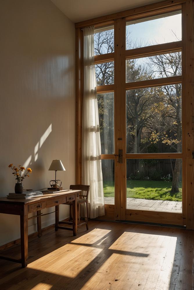 Lichtdurchflutetes Holzfenster mit frischem Anstrich