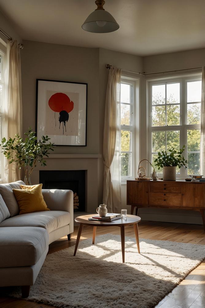 Helles Wohnzimmer mit Tageslicht und harmonischer Wandfarbe