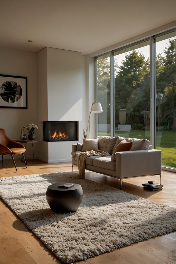 Modernes helles Zimmer mit Heizungsanlage und Sonnenlicht