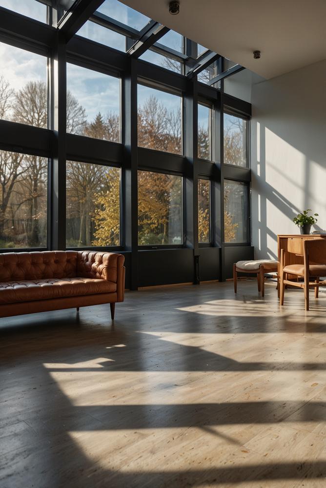 Heller Raum mit moderner Heizung und Schutzabdeckungen